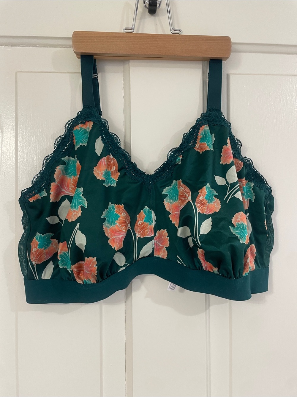 Auden Floral Lace-Edge Bralette in Teal with Coral & Mint Flowers